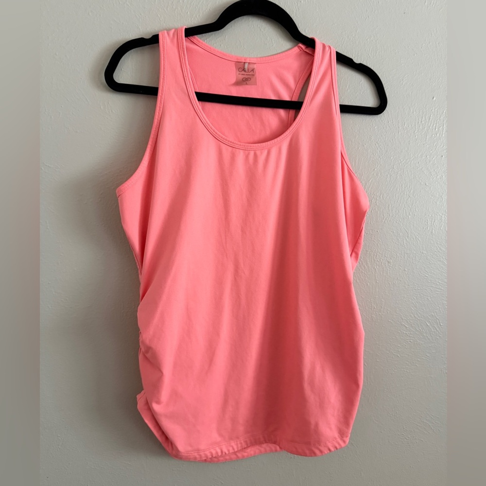 Calia Athletic Tank Top Size Large Ruched Sides Coral Sleeveless Gym Walking